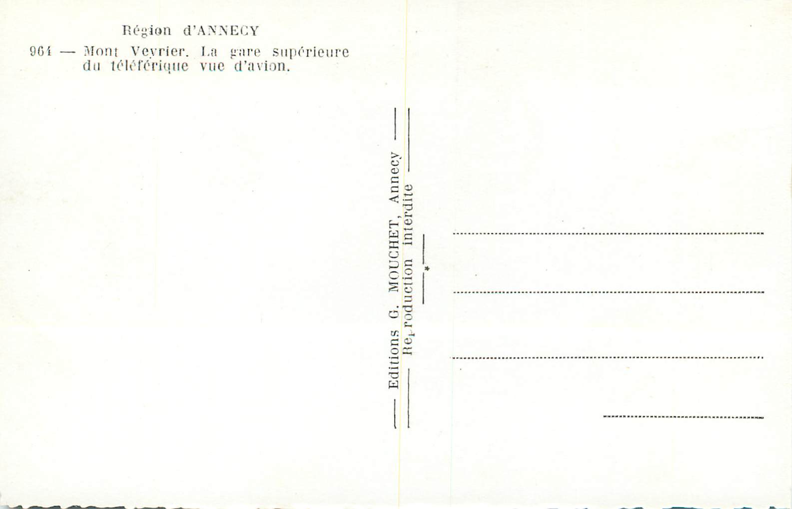 Mont Veyrier — Gare supérieure du téléphérique vue d'avion — Éditions G. Mouchet, Annecy — Rückseite