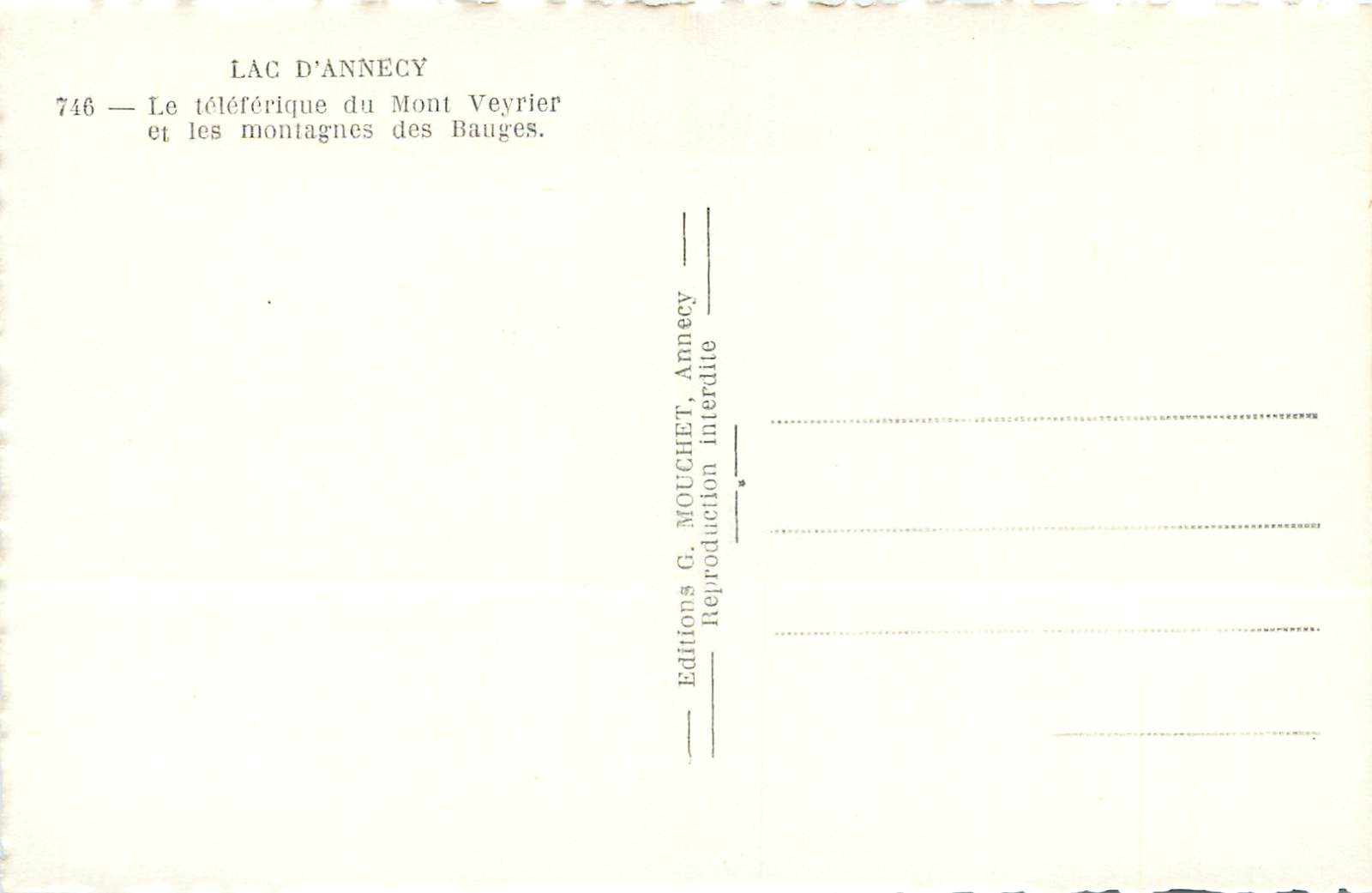 See Annecy — Der Seilbahn Mont Veyrier und die Berge der Bauges — Éditions G. Mouchet, Annecy, n°746 — Rückseite