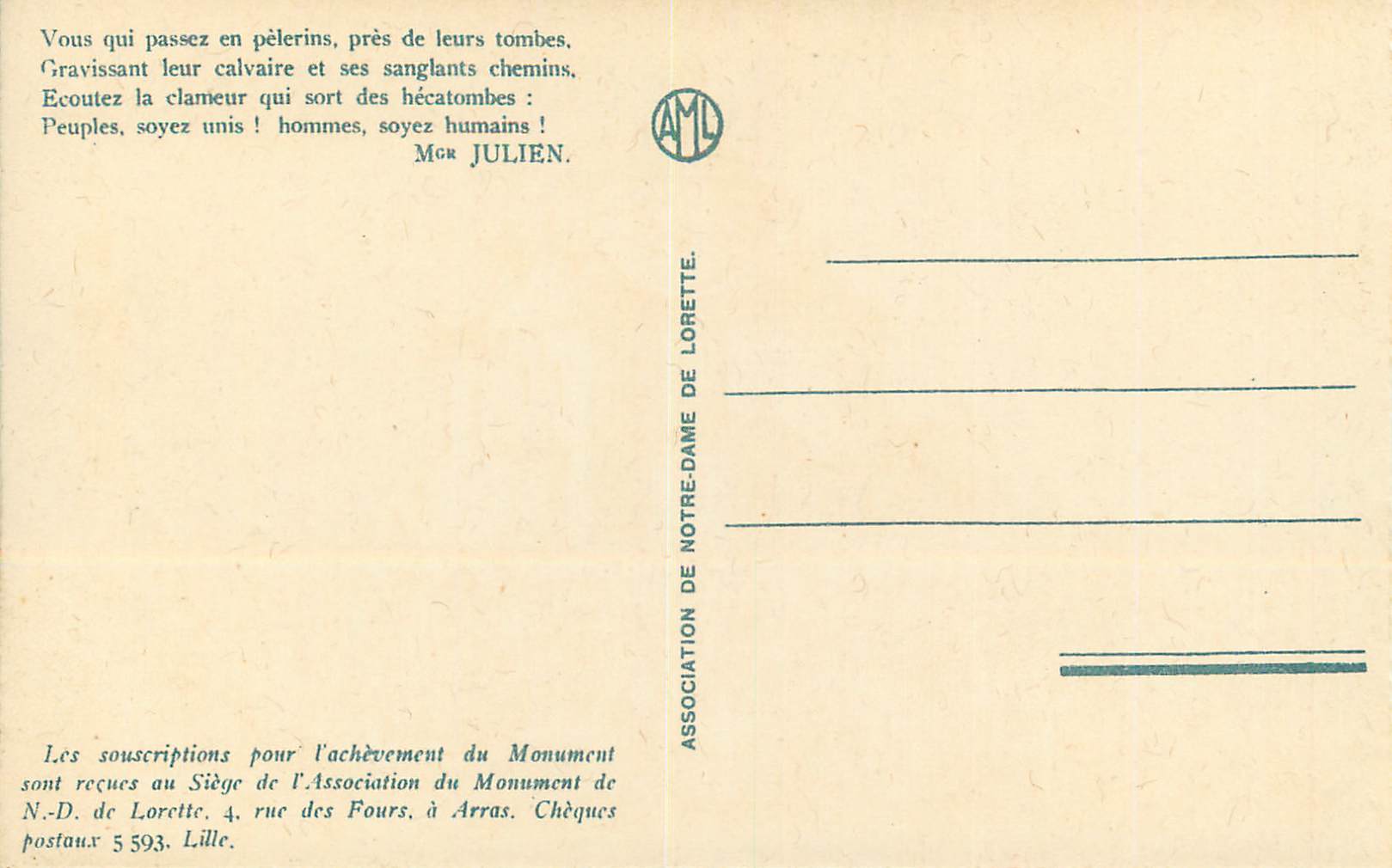 CPA Notre Dame de Lorette Le Christ de Carency LL — Rückseite