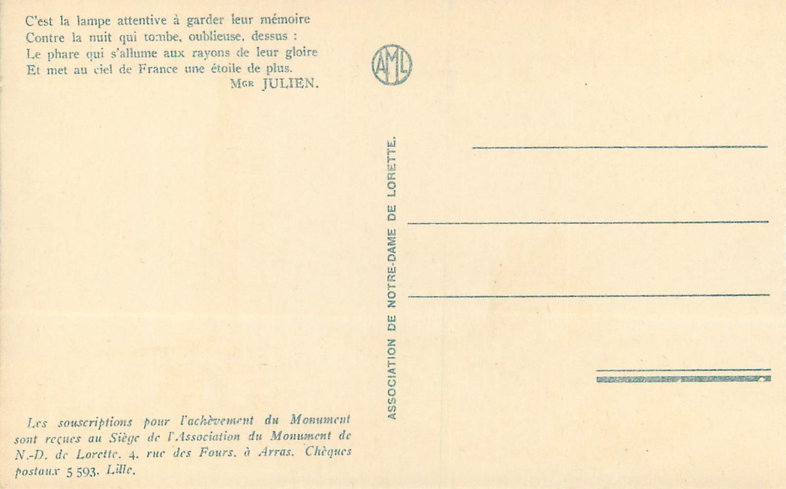 CPA Notre Dame de Lorette Vue Prise du Campanile de la Chapelle — Rückseite
