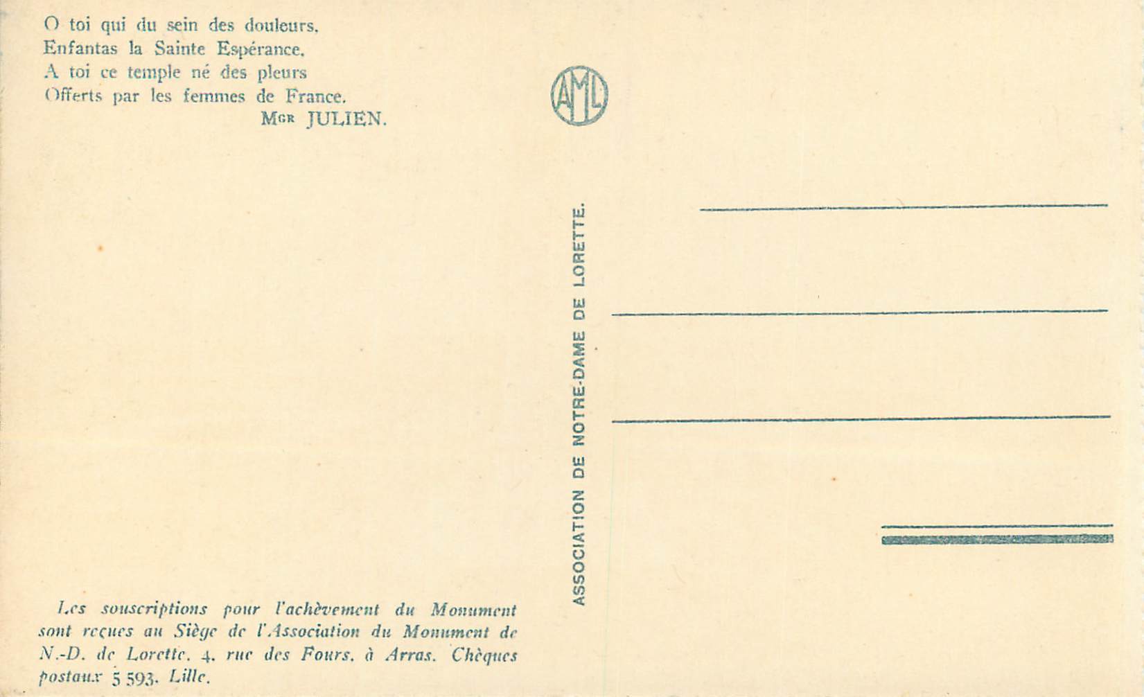 CPA Notre Dame de Lorette La Chapelle et Les Abris des Pelerins — Rückseite