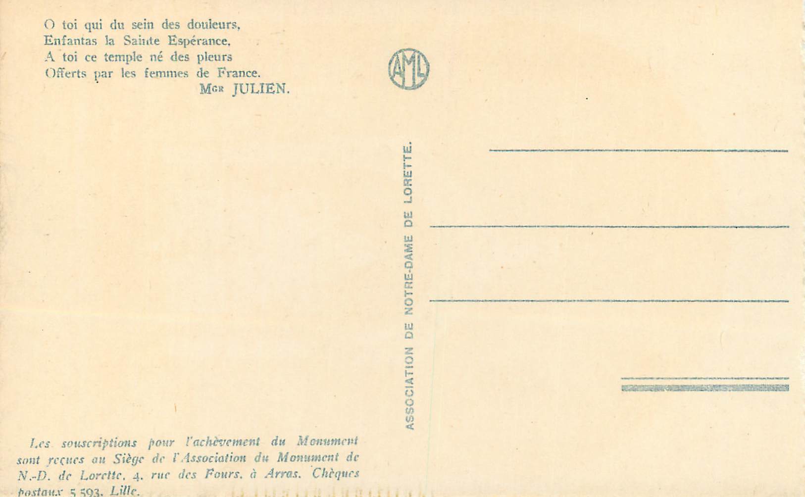 CPA Notre Dame de Lorette La Chapelle et la Tour — Rückseite