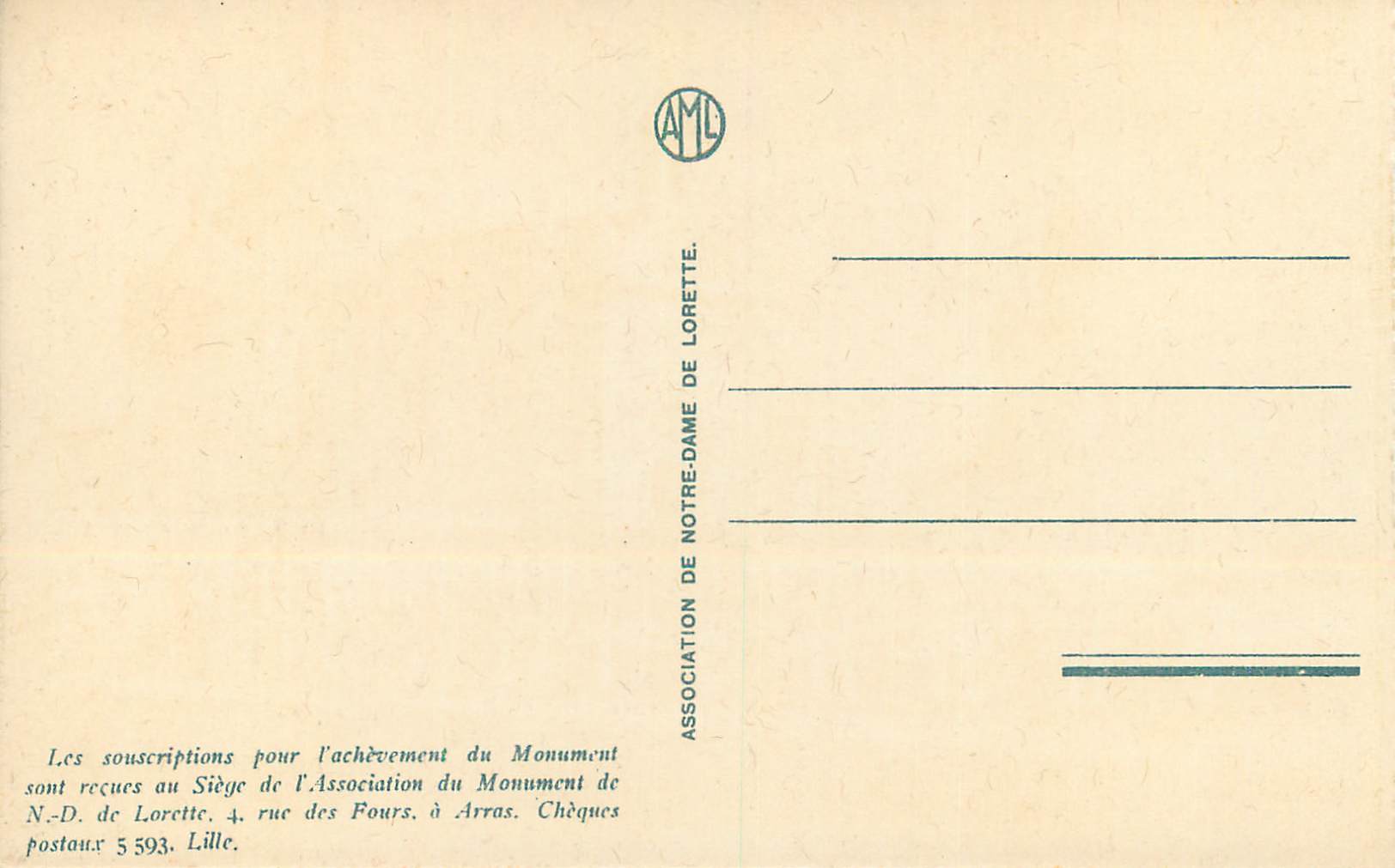 CPA Notre Dame de Lorette Interieur de la Chapelle (Cordonnier Architecte Masselot statuaire Lille) LL — Rückseite