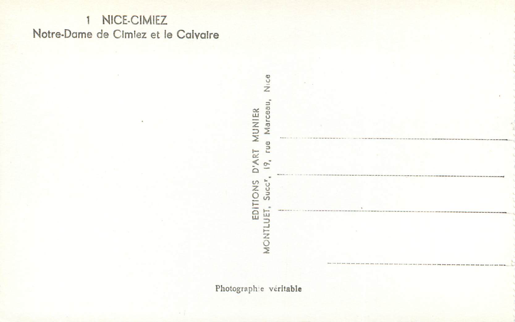 CPM Nice Cimiez Notre Dame de Cimiez et le Calvaire — Rückseite