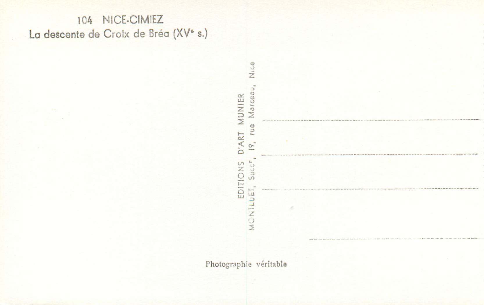 CPM Nice Cimiez La Descente de Croix de Brea (XVe S) — Rückseite