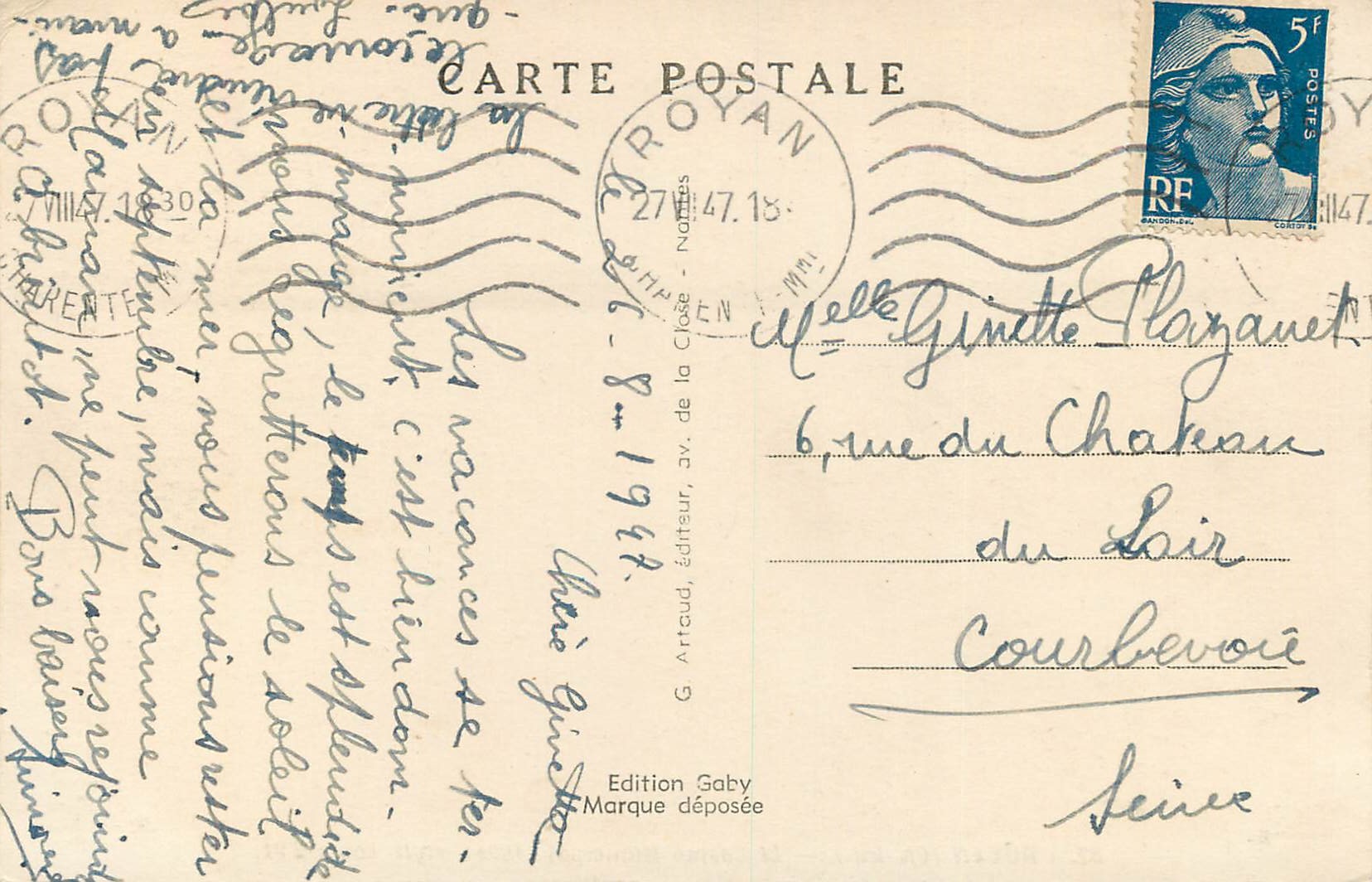 CPA Royan (Ch INf) Le Casino Municipal (1894) Style Louis XVI — Verso