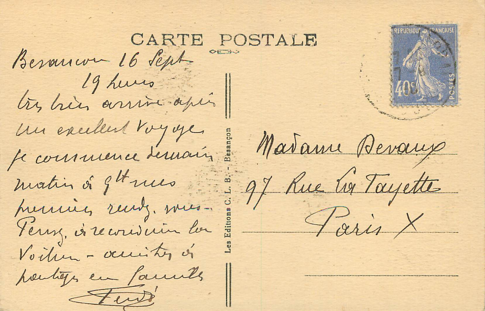 CPA Besancon les Bains Porte Rivotte — Rückseite