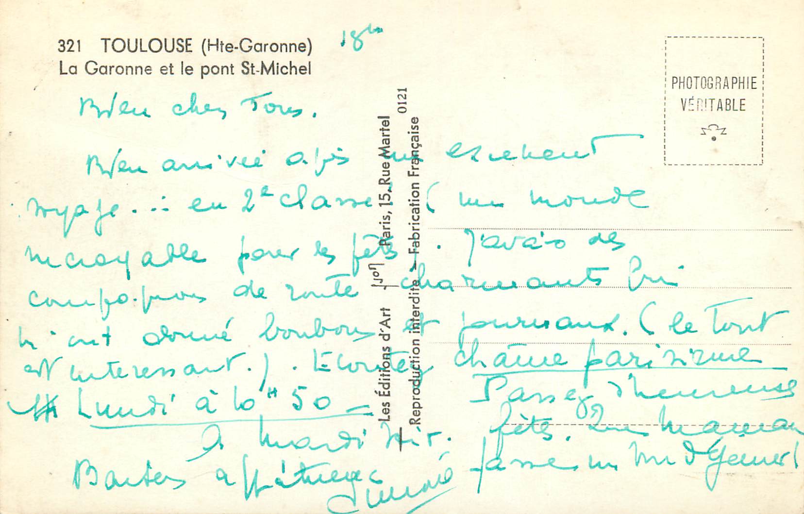 CPM Toulouse (Hte Garonne) La Garonne et le Pont St Michel — Rückseite
