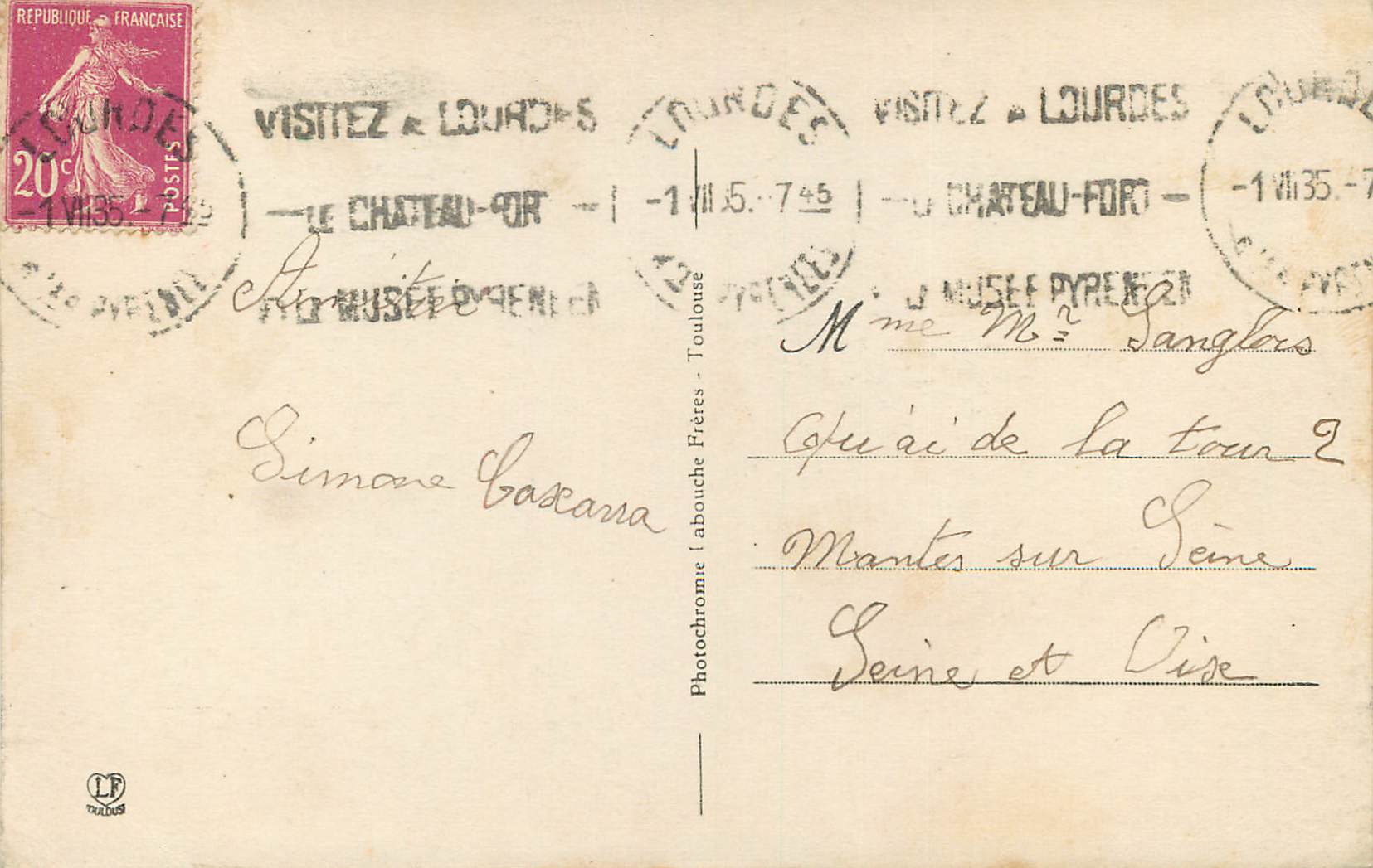 CPA Lourdes Les rampes et la basilique — Verso