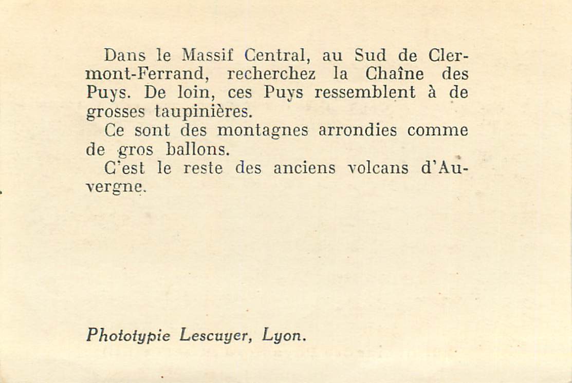 CPA Chaine des Puys Nord (Massif Central) Phototypie Lescuyer Lyon — Verso