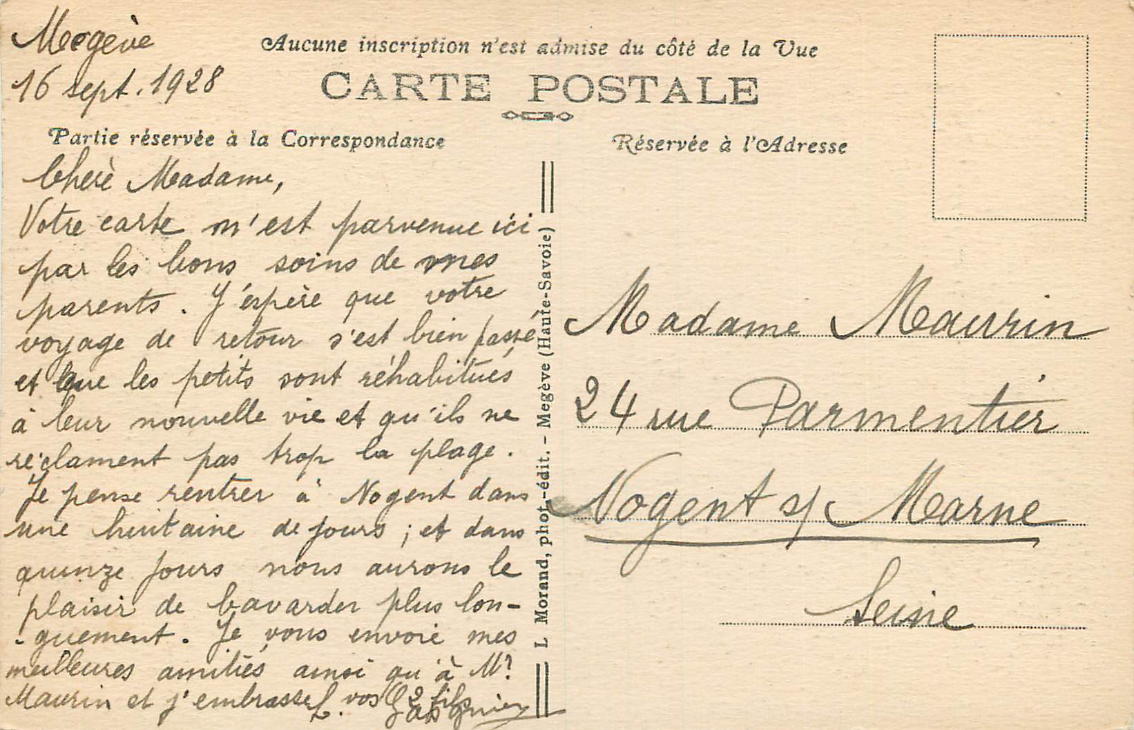 CPA Haute Savoie Megeve Cascade de la belle au Bois — Rückseite