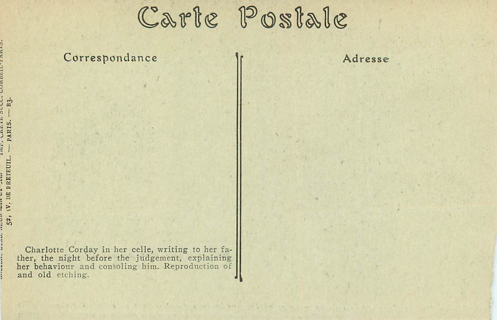 CPA Marie Anne Charlotte Corday — Rückseite