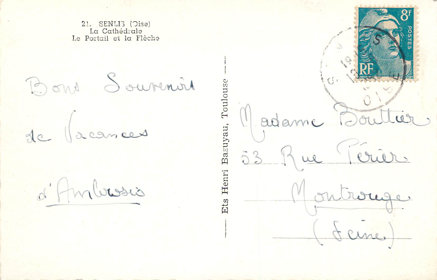 CPM Senlis (Oise) La Cathedrale Le Portail et la Fleche — Rückseite
