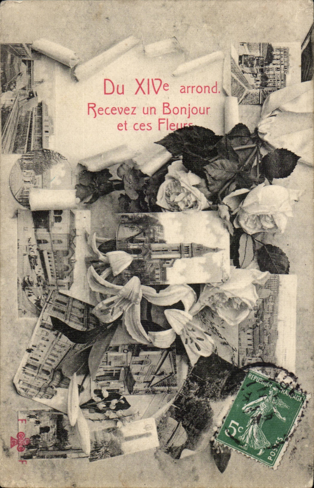 Paris - 14 Mairie du XIV arrondissement - Recevez un Bonjour et ses Fleurs - CPA 