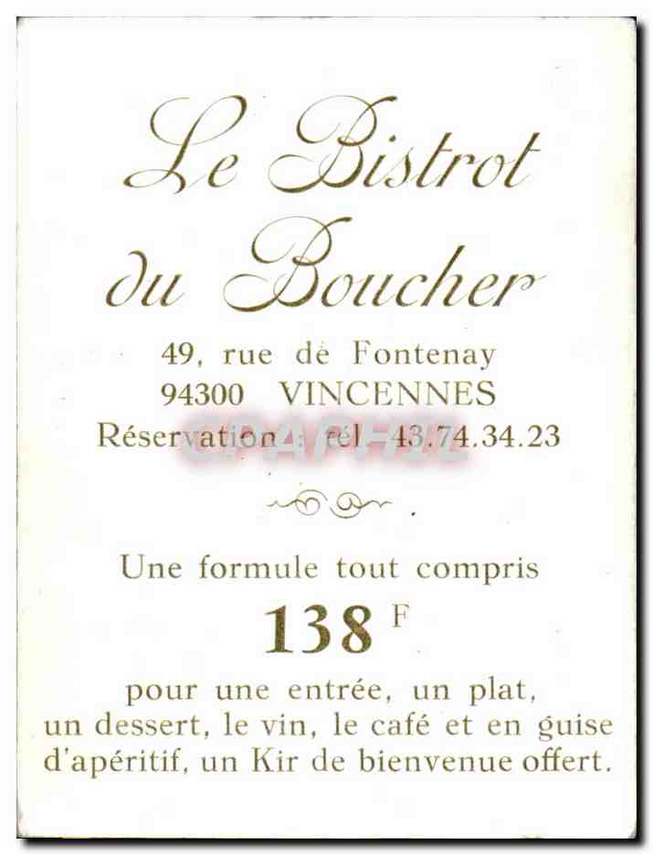 Bistrot du Boucher — Vincennes — éditeur inconnu, n° de série non visible — Achterkant
