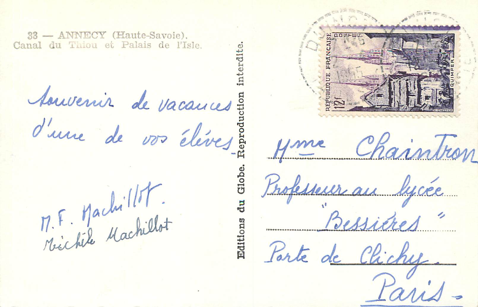 CPM Annecy (Haute Savoie) Palais de l'Isie — Verso