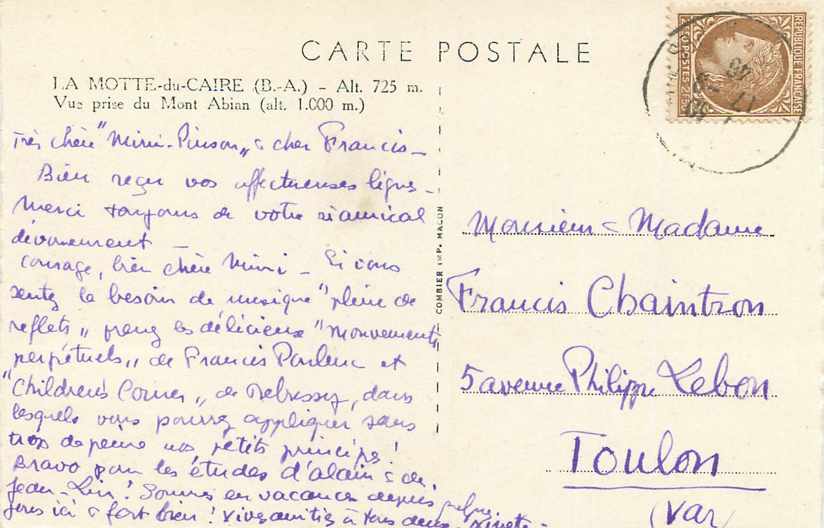 La Motte-du-Caire (B.A.) — Vue prise du Mont Abian (alt. 1.000 m) — éditeur non visible — Verso