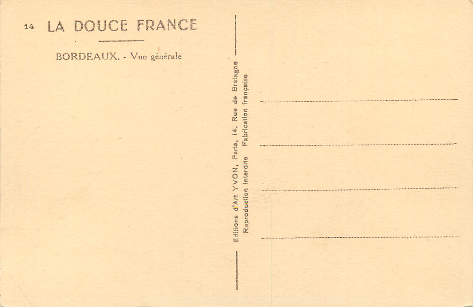 CPA La Douce France Bordeaux Vue Generale — Verso