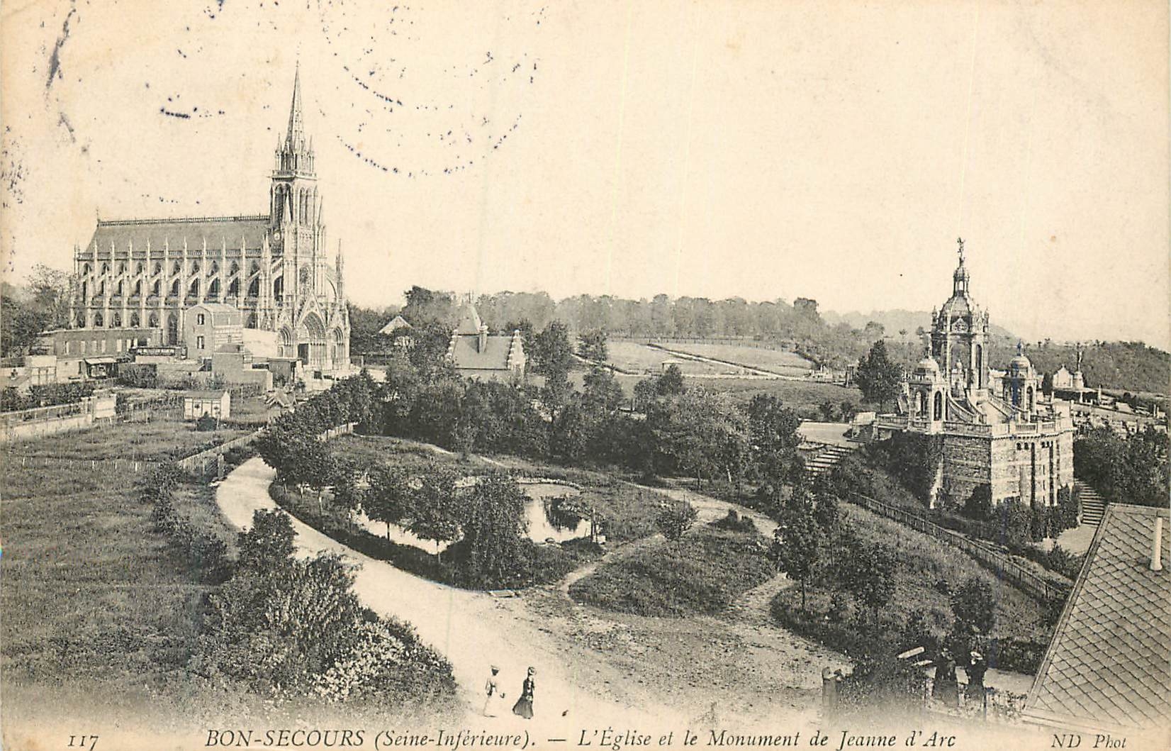CPA Bon Secours (Seine Inferieure) L'Eglise et le Monument de Jeanne d'Arc