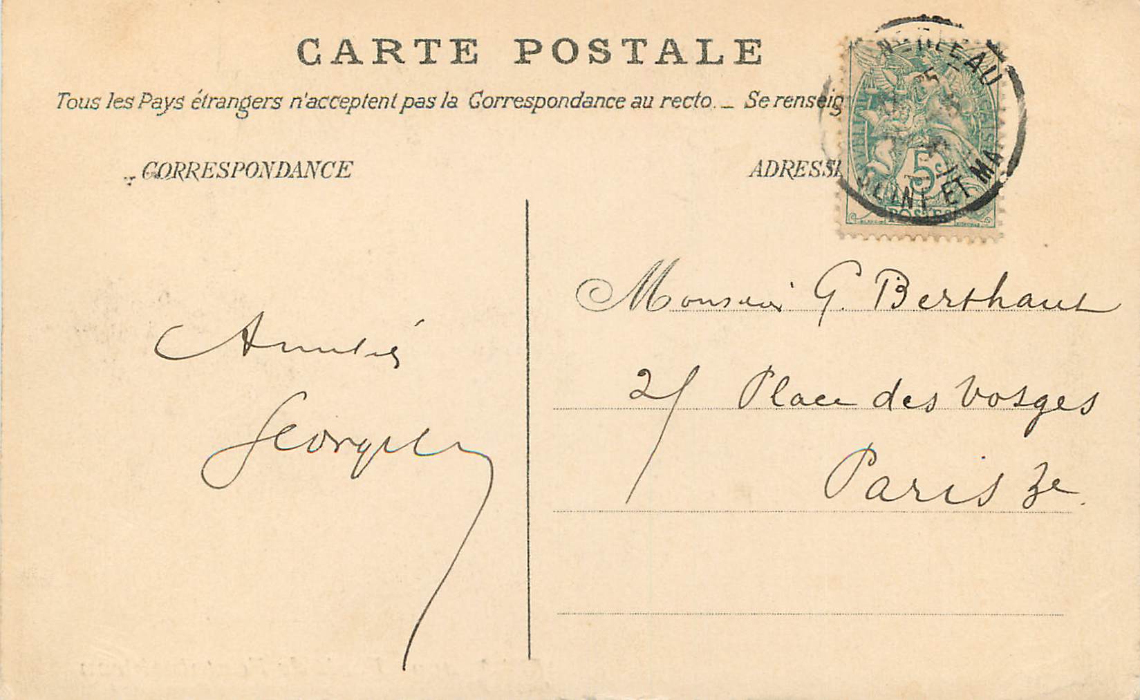 Ausblick auf die Schluchten von Franchard — Forêt de Fontainebleau — unbekannter Verlag, Nr. 400 — Rückseite