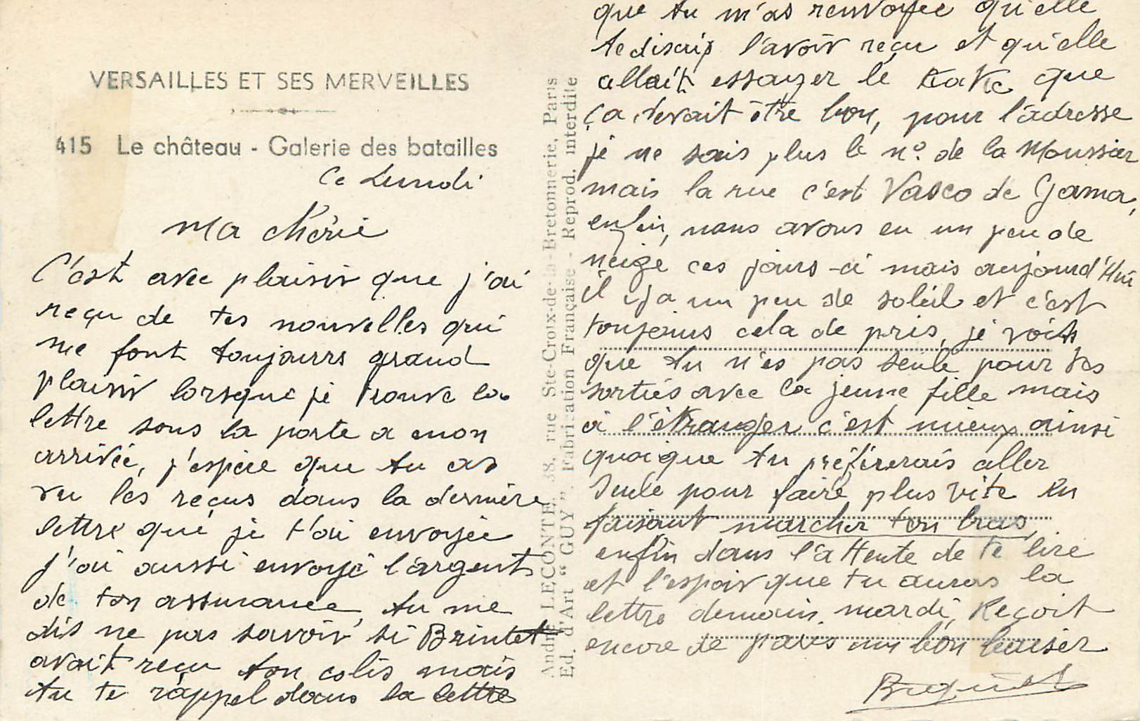 CPM Versailles et ses Merveilles Le Chateau Galerie des Batailles — Rückseite