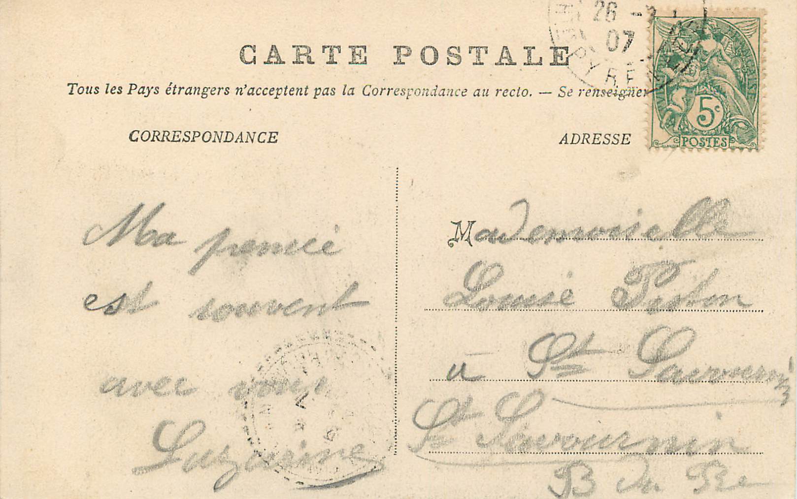 CPA Lourdes La Grotte — Verso
