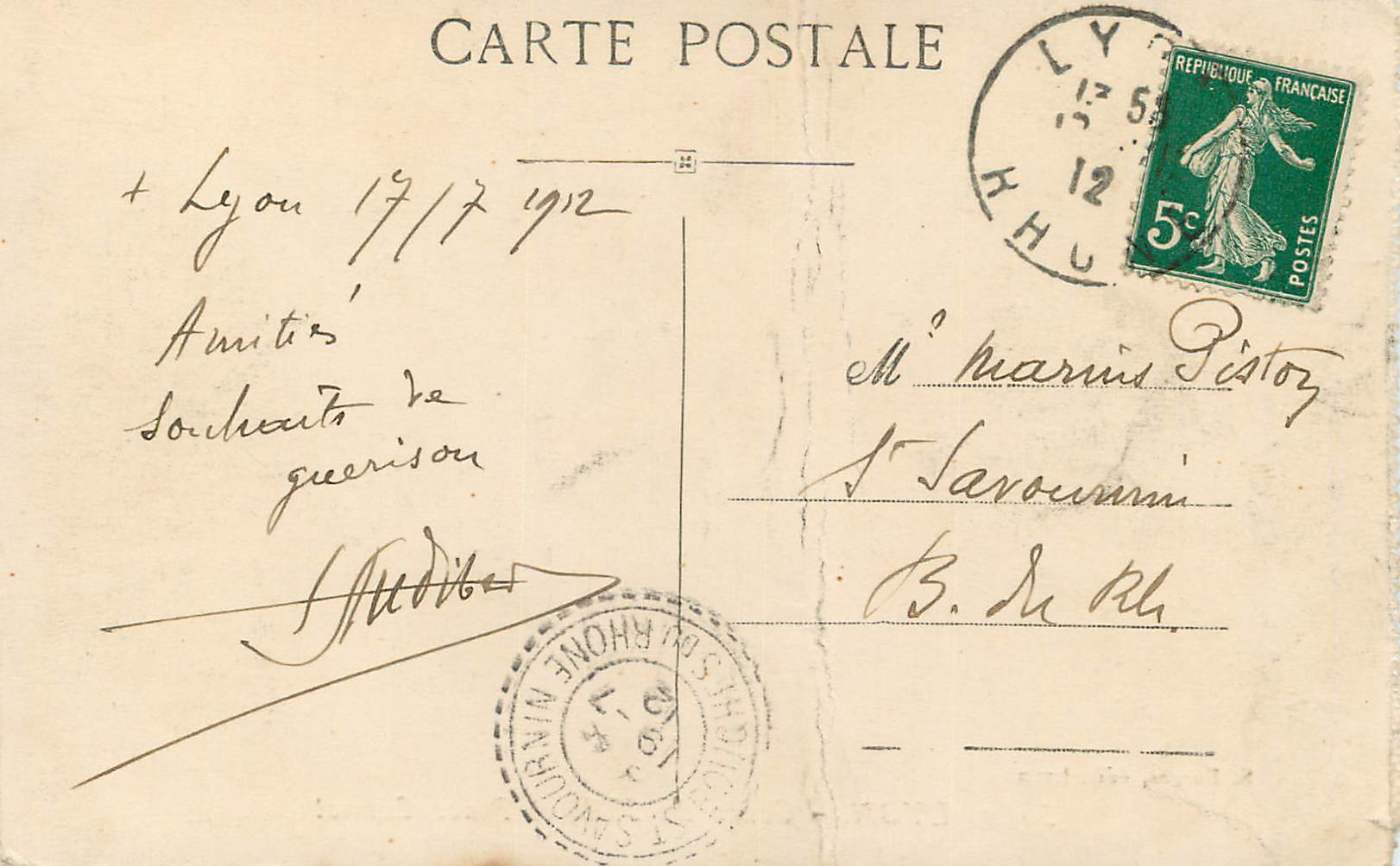 CPA Lyon Cours du Midi et Place Carnot Tramway — Verso