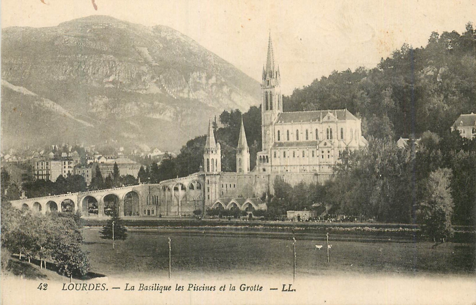 CPA Lourdes La Basilique Les Piscines et la Grotte