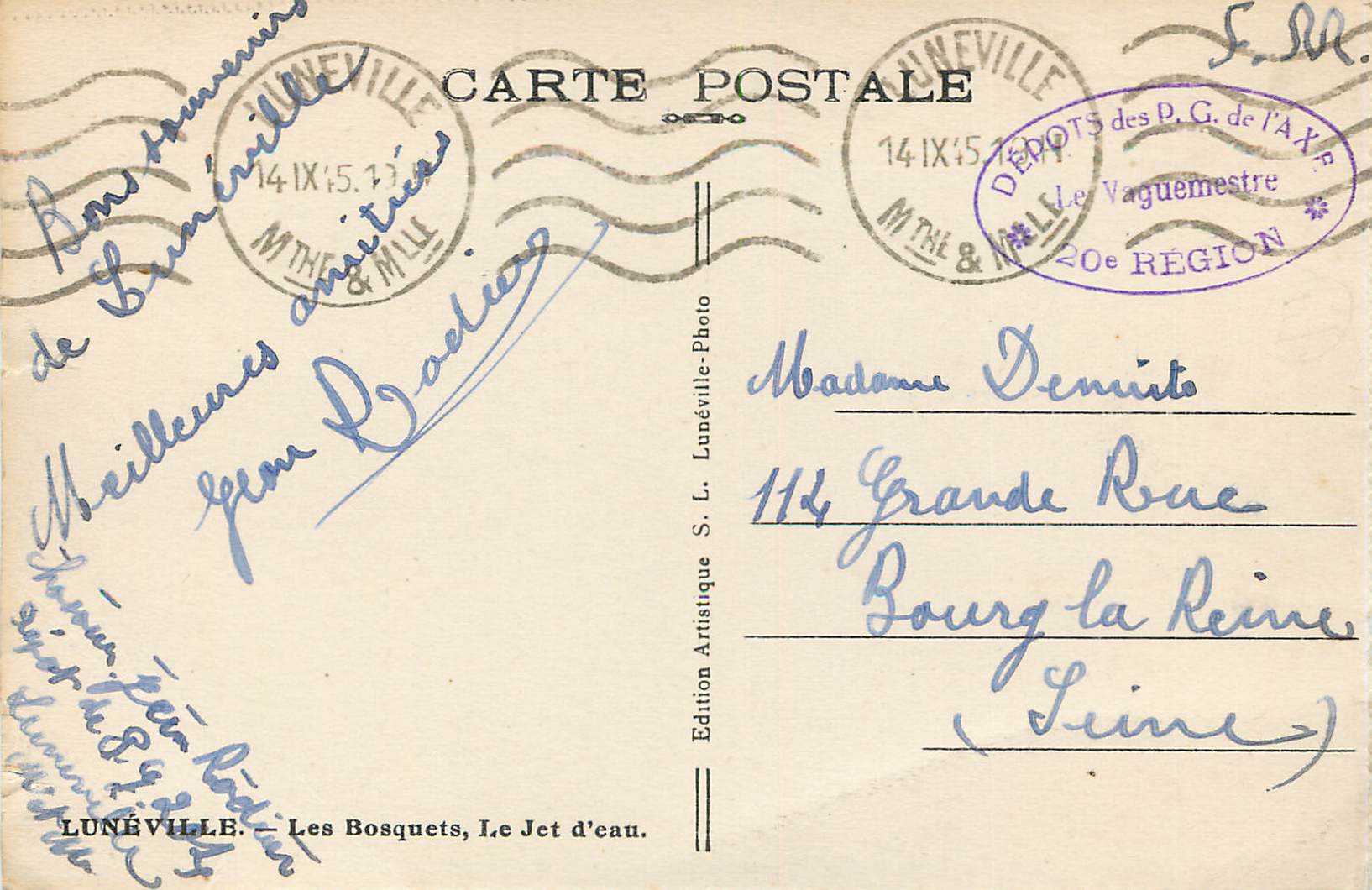 CPA Luneville Les Bosquets Le Jet d'Eau — Rückseite