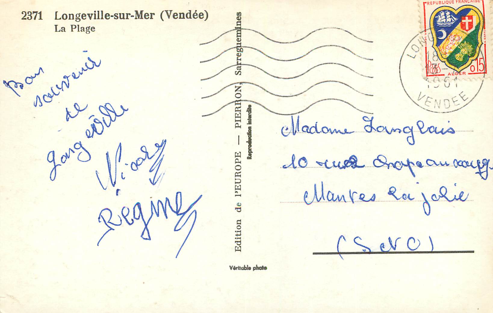 CPM Longeville sur Mer (Vendee) La Plage — Rückseite