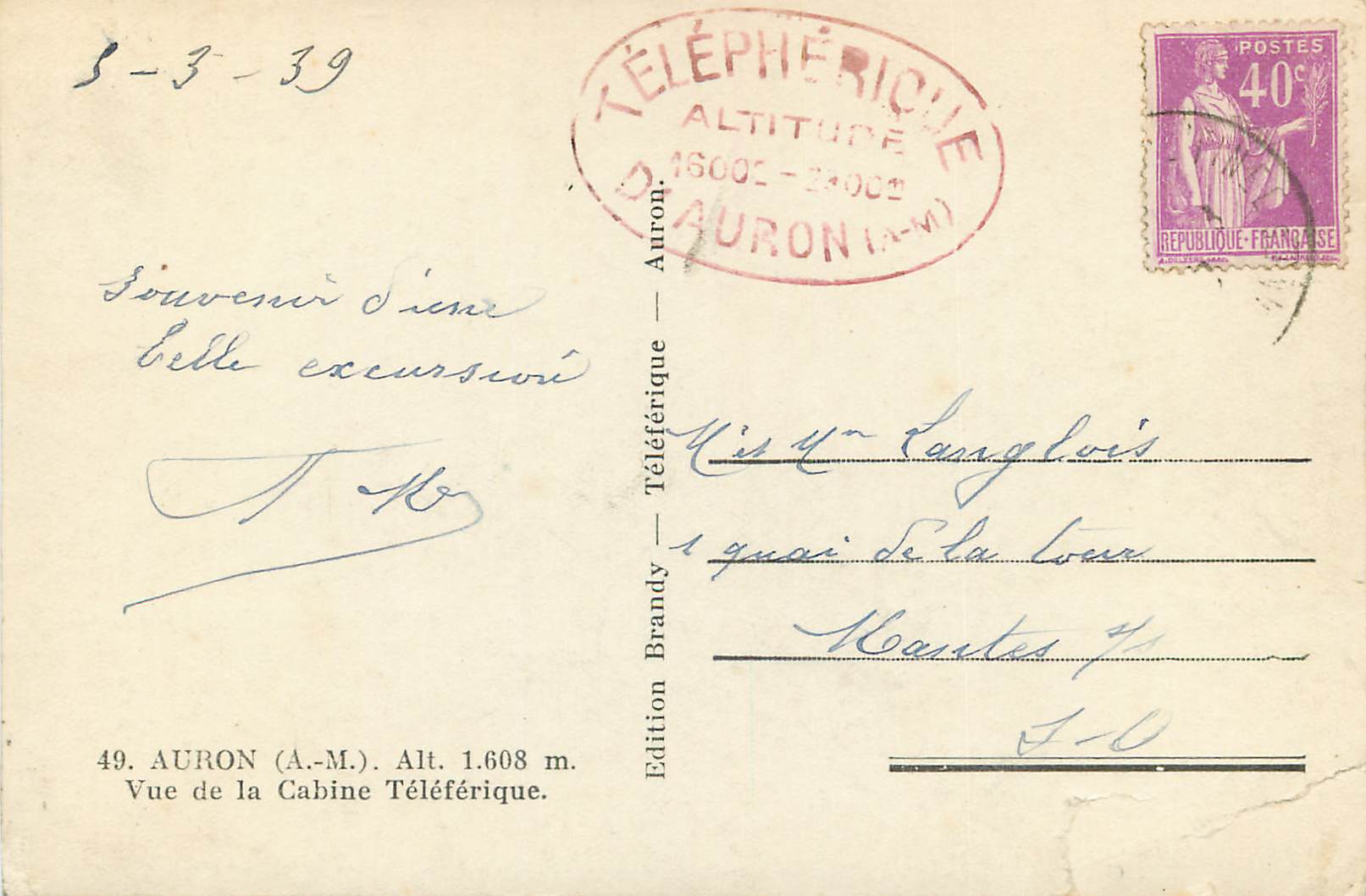 Lac de Rabuons — Vue depuis la cabine téléphérique d'Aurion — Édition Brandy — Verso