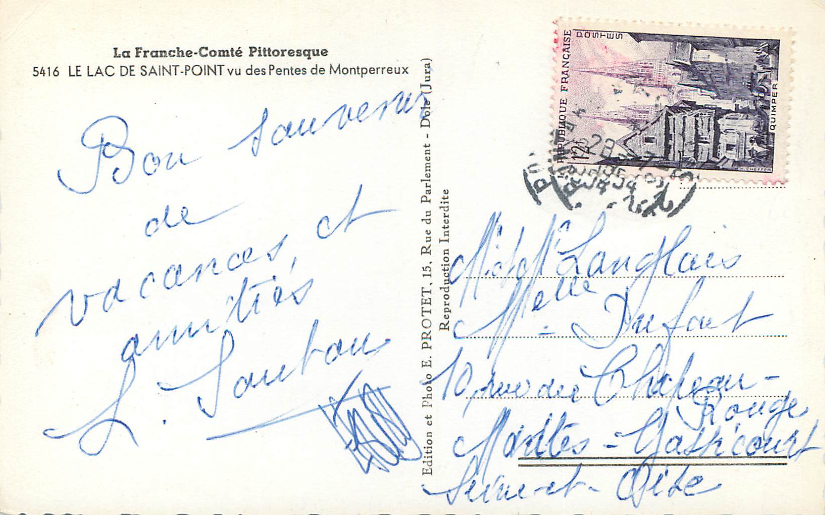 CPM La Franche Comte Pittoresque Le Lac de Saint Point vu des Pentes de Montperreux — Rückseite