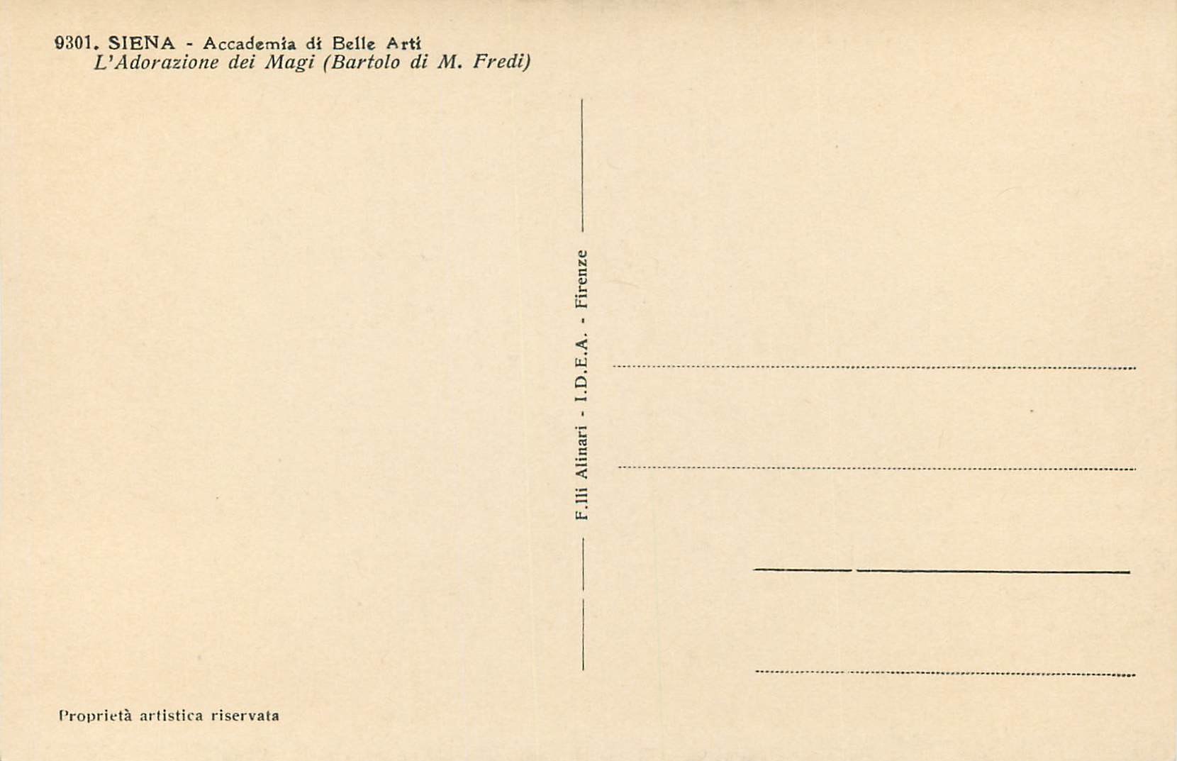 CPA Siena Accademia di Belle arti L'Adorazione dei Magi (Bartolo di M Fredi) — Rückseite