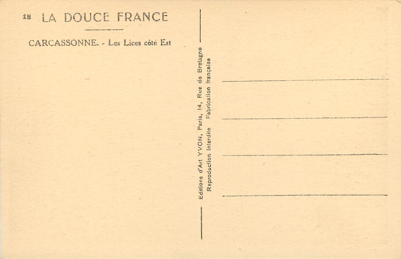 CPA La Douce France Carcassonne Les Lices Cote Est — Rückseite