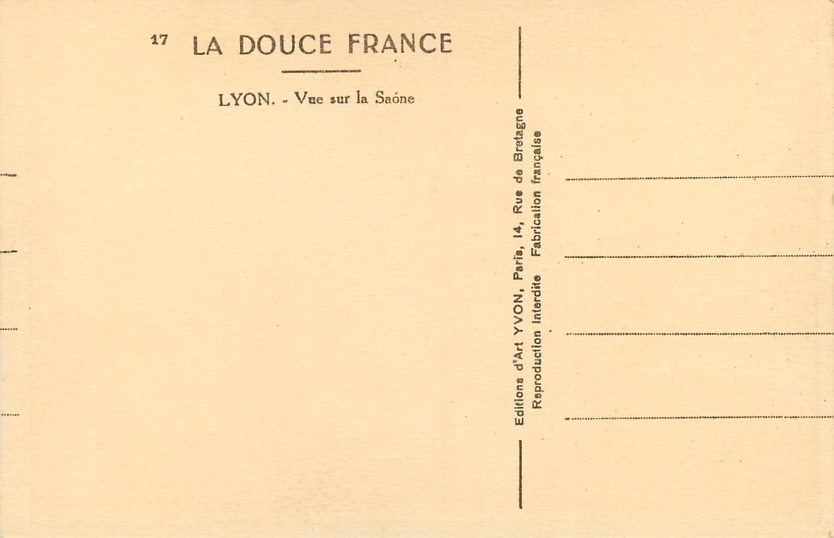 CPA La Douce France Lyon Vue sur La Saone — Verso