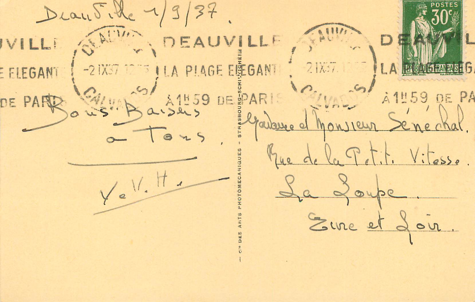 Deauville-Plage Fleurie — Le Casino (G. Wybo, arch.) et les parterres fleuris — Cie des Arts Photomécaniques — Verso