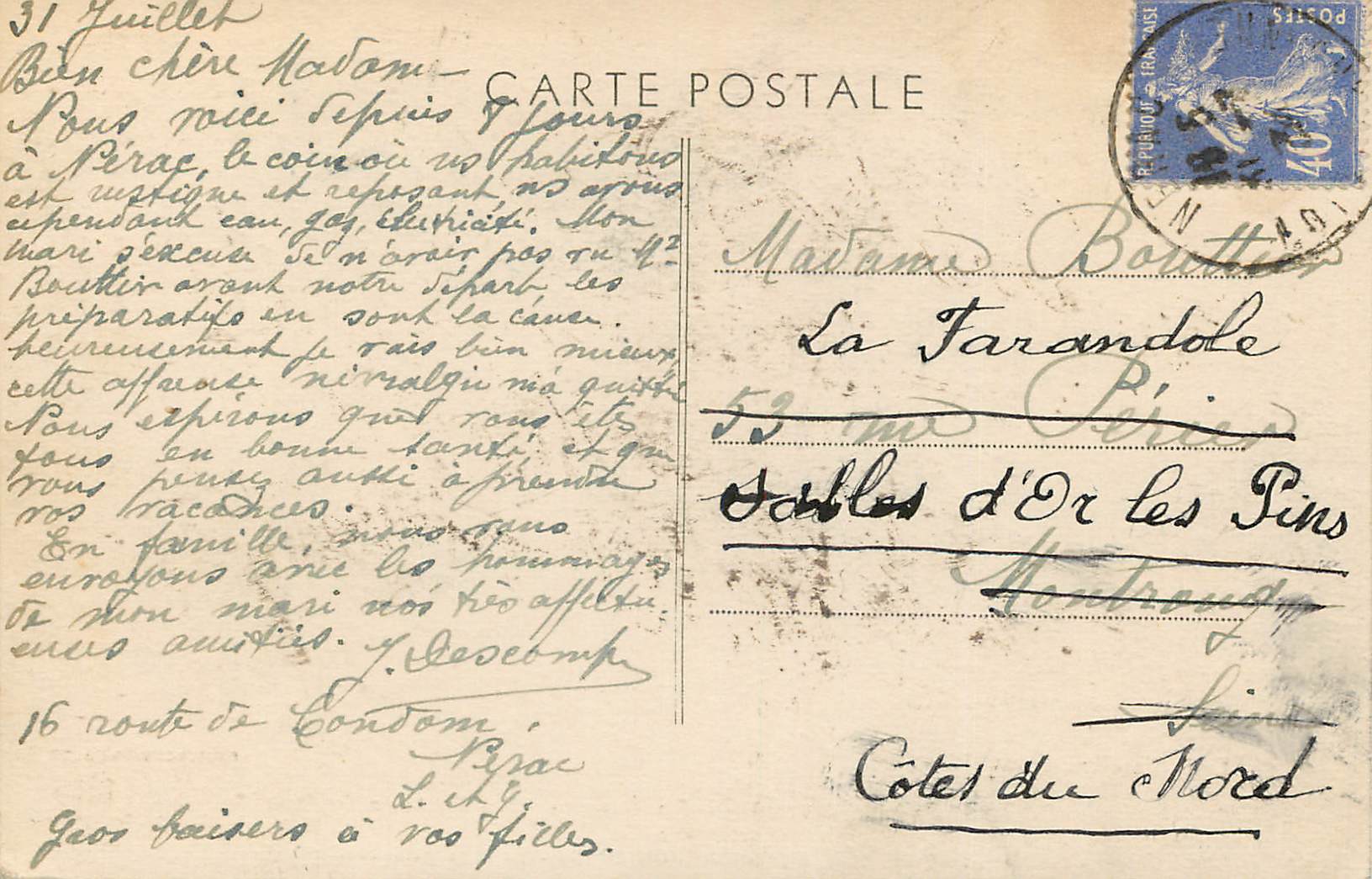 CPA Nerac (Lot et Garonne) La Garenne La Fontaine du Dauphin — Back