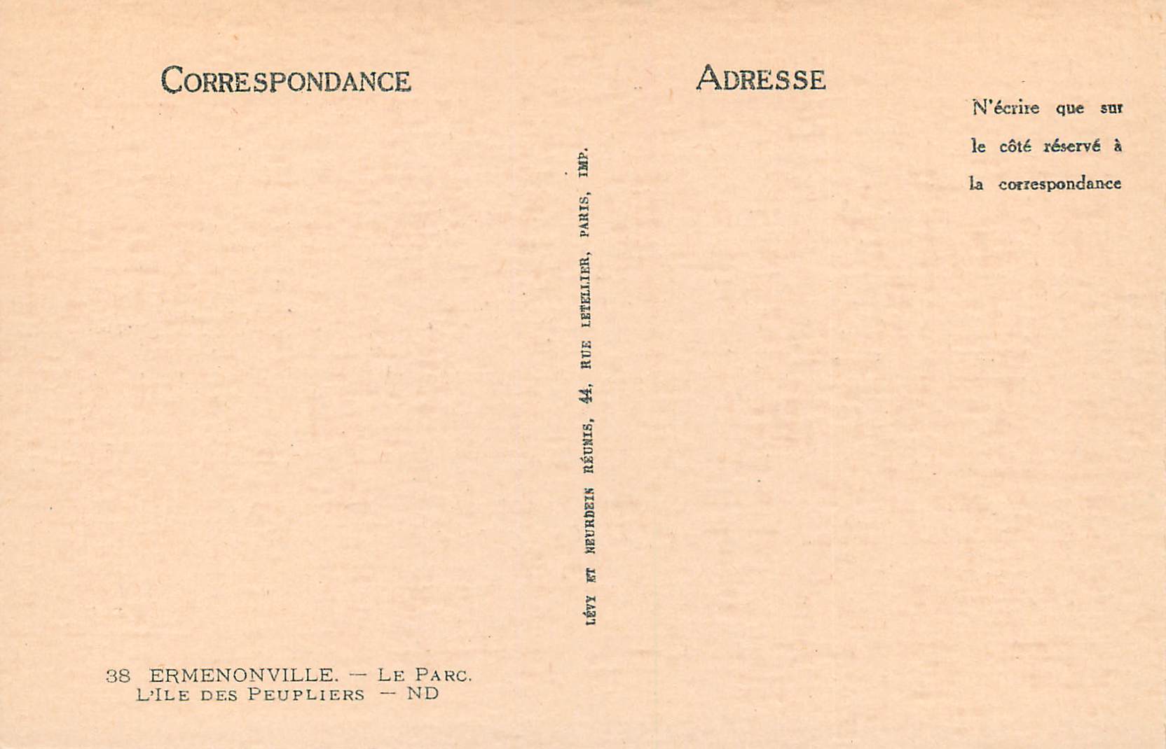CPA Ermenonville Le Parc L'Ile des Peupliers — Rückseite