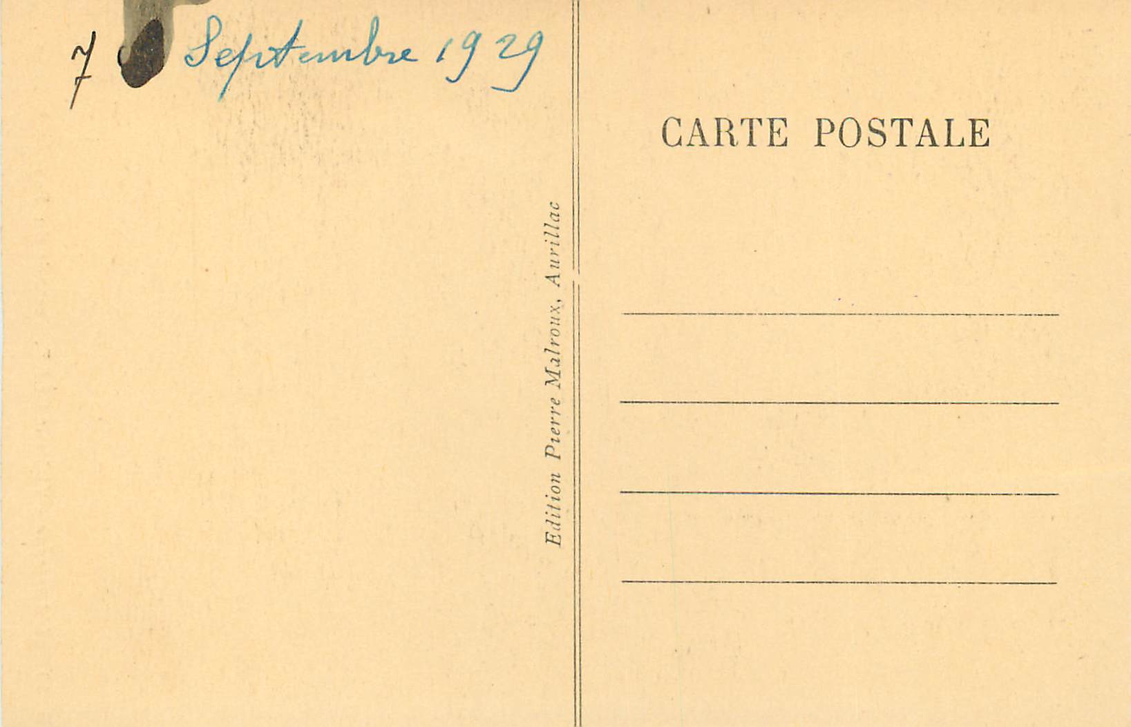 CPA L'Auvergne Vic sur Cere Cascade du Pas de la Cere — Rückseite