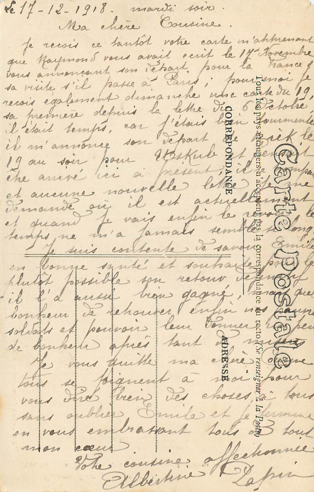 Cathédrale de Reims — bombardement allemand — Imp. et Edit. J. Bouvret - Le M. 1914 — Rückseite