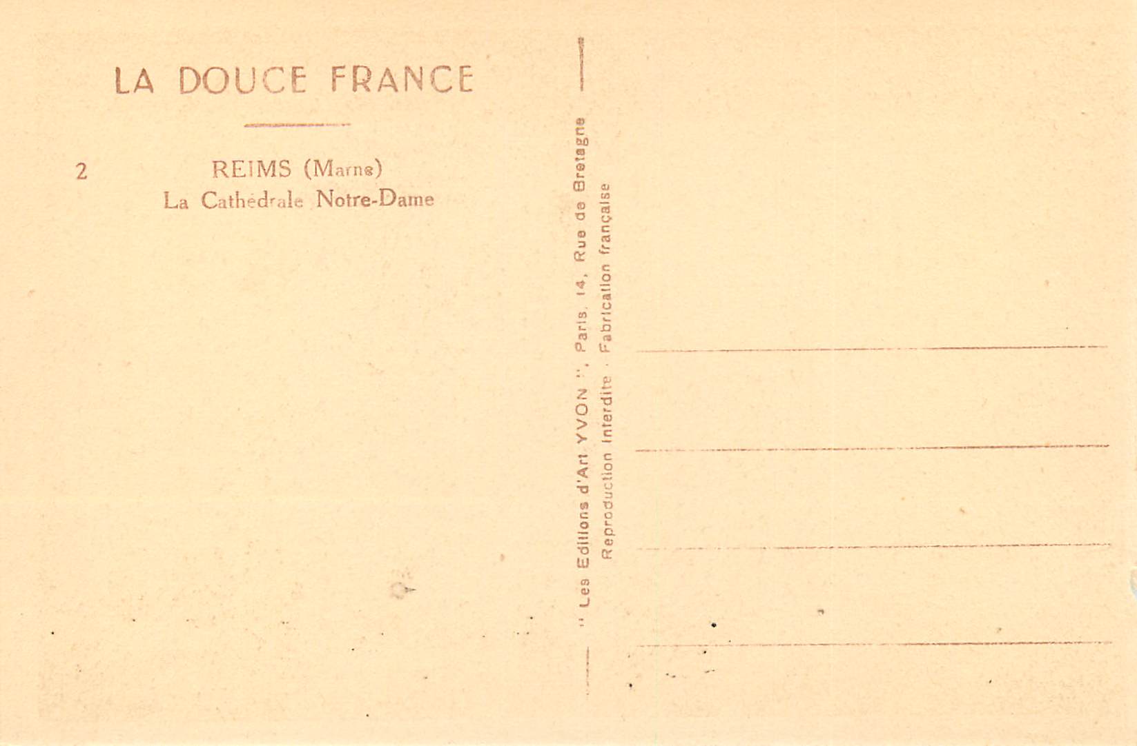 CPA La Douce France Reims (Marne) La Cathedrale Notre Dame — Rückseite