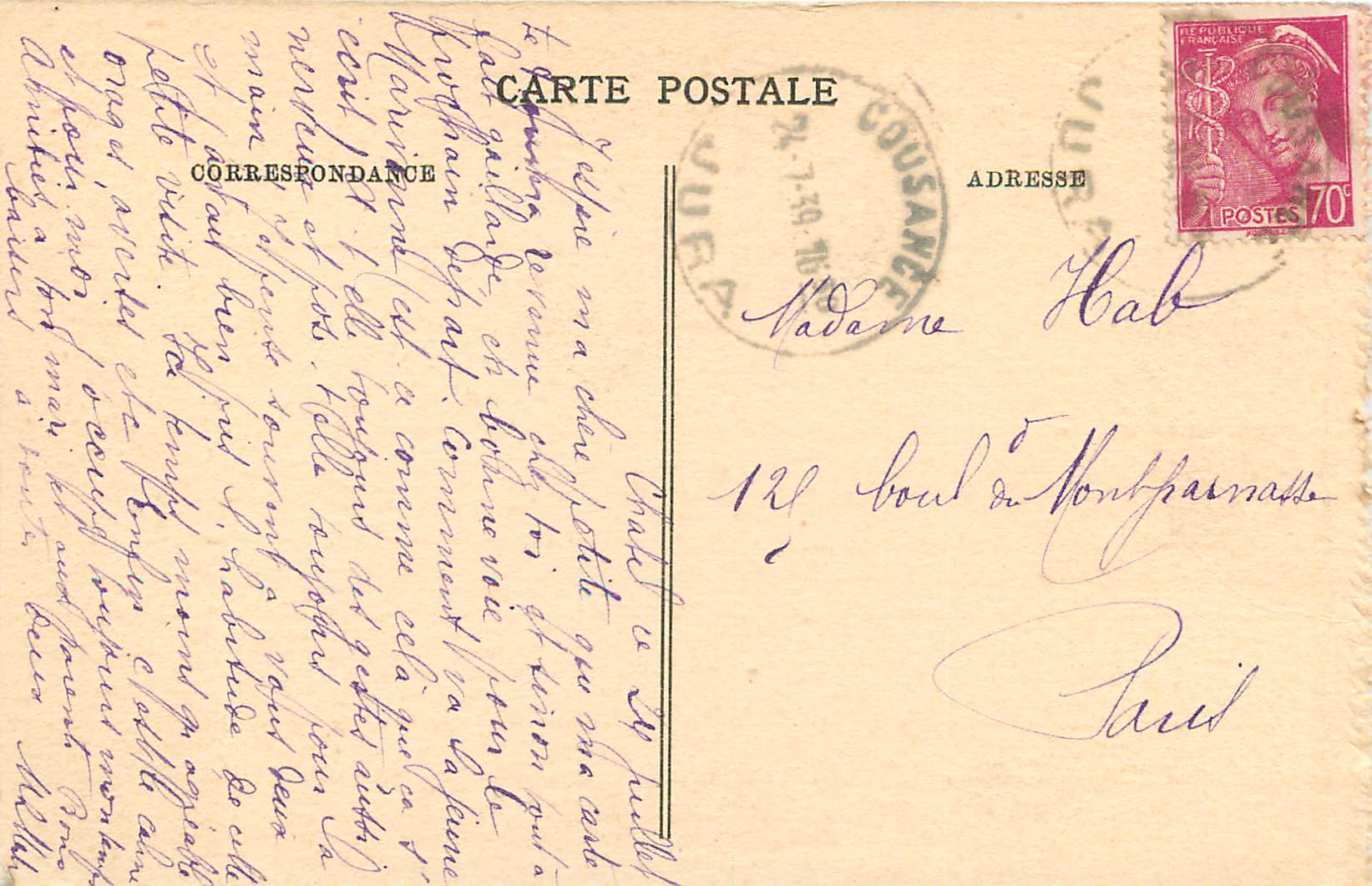 CPA Chatel Le Couvent (Jura) Parspective sur Cousance et la Plaine — Rückseite