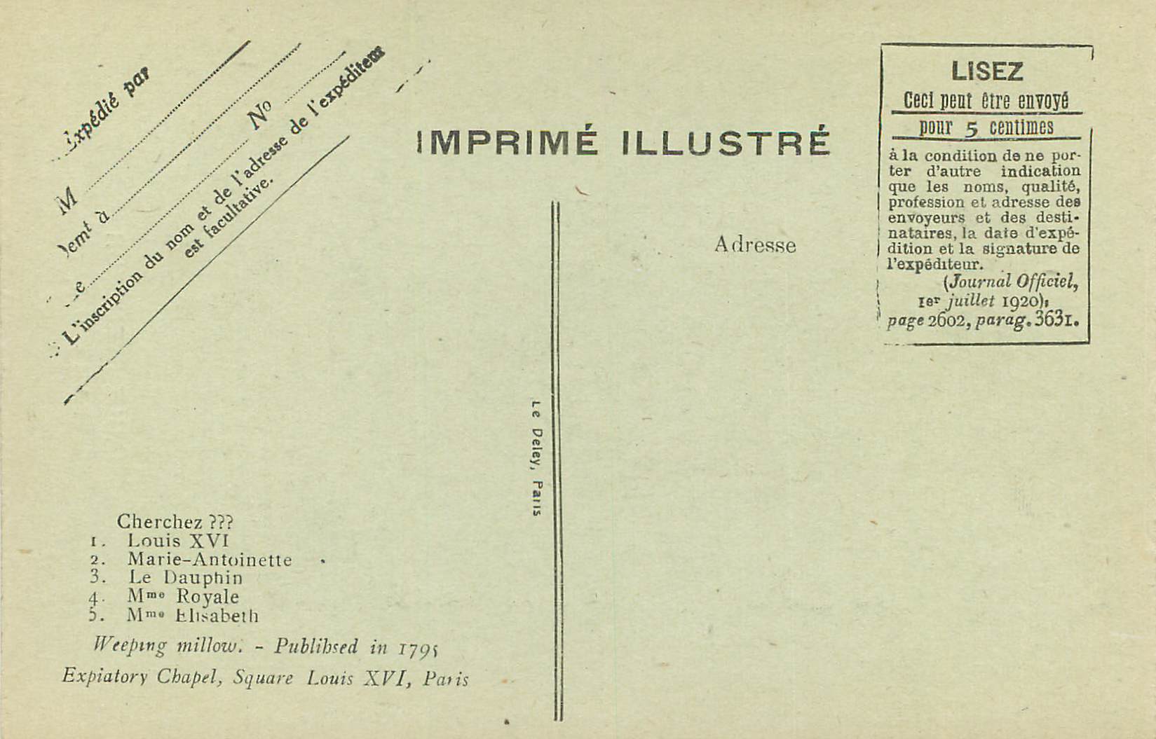 CPA Saule Fleureur Publie en 1795 — Rückseite