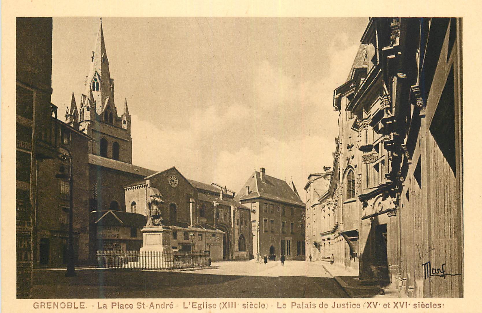 CPA Grenoble La Place de St Andre L'Eglise (XIIIe Siecle) Le Palais de Justice (XVe et XVIe Siecles)