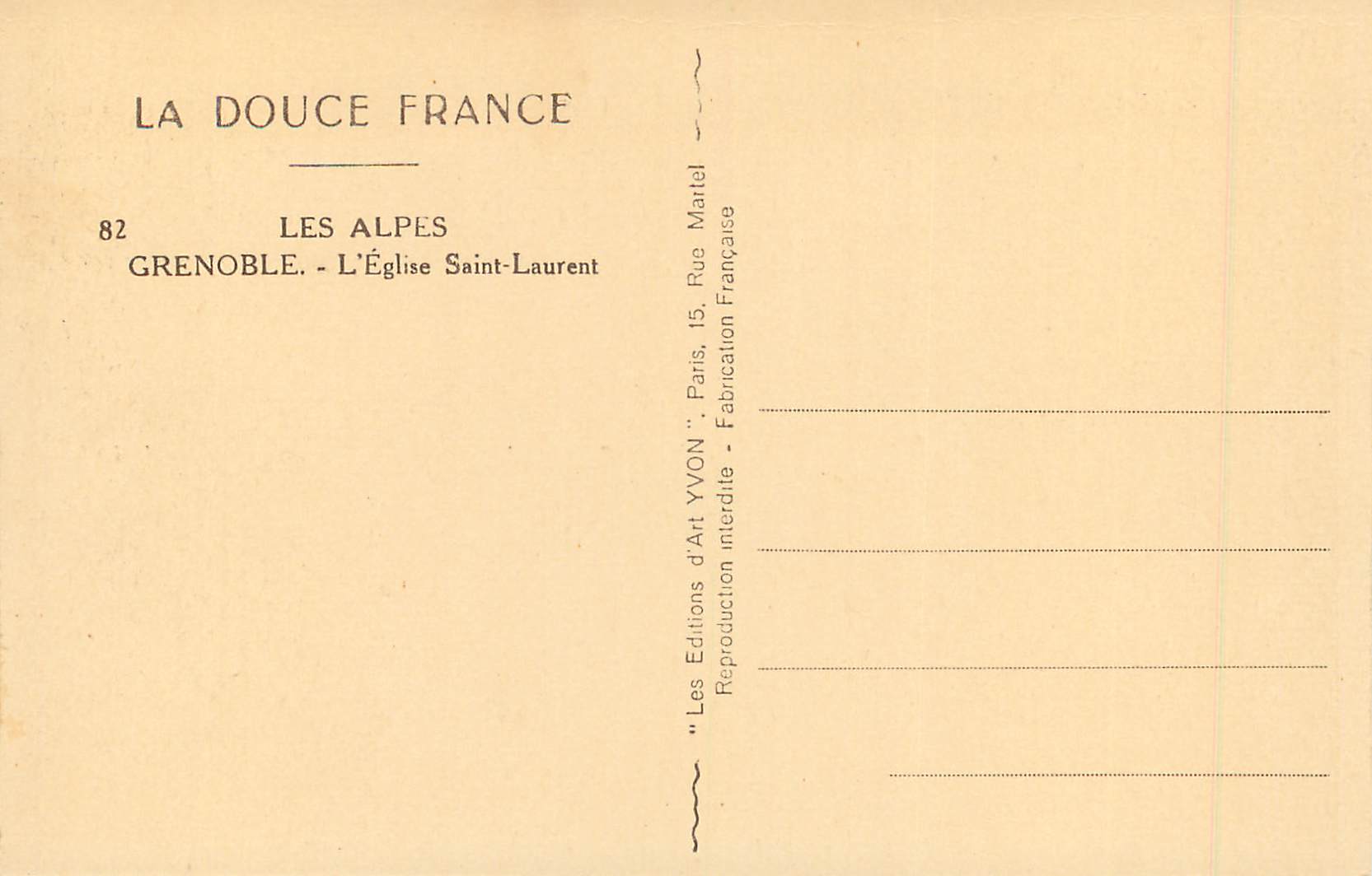 CPA La Douce France Les Alpes Grenoble L'Eglise Saint Laurant — Rückseite