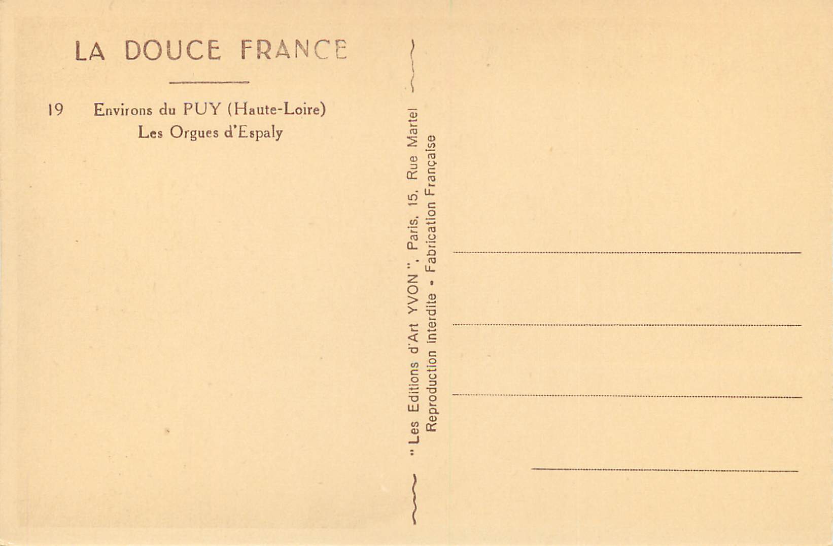 CPA Environs du Puy (Haute Loire) les Orgues d'Espaly — Rückseite