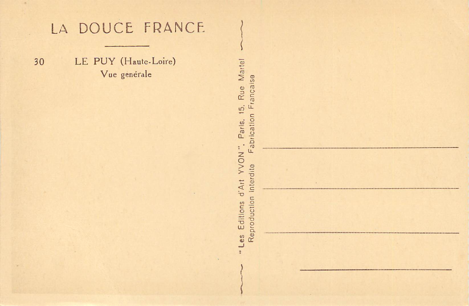 CPA le Puy (Haute Loire) Vue Generale — Rückseite