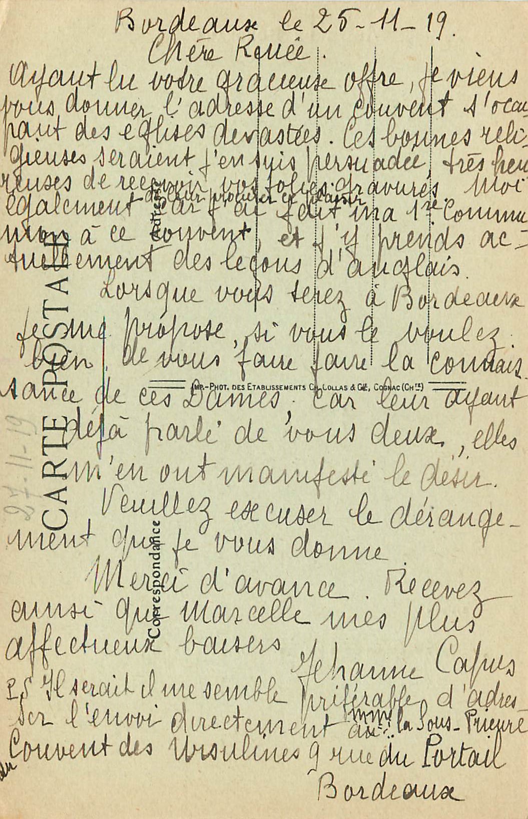 CPA Musee de Bordeaux Education de la Vierge Ch Lefedvre — Rückseite