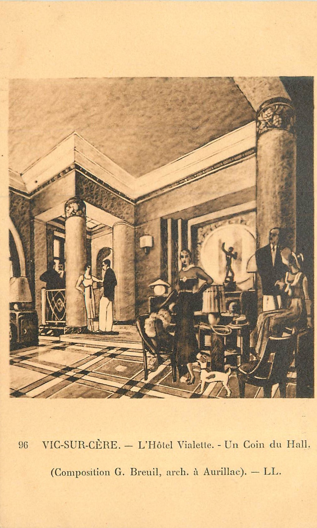 CPA Vic sur Cere L'Hotel Vialette un Coin du Hall (Composition G Breuil arch a Aurillac)