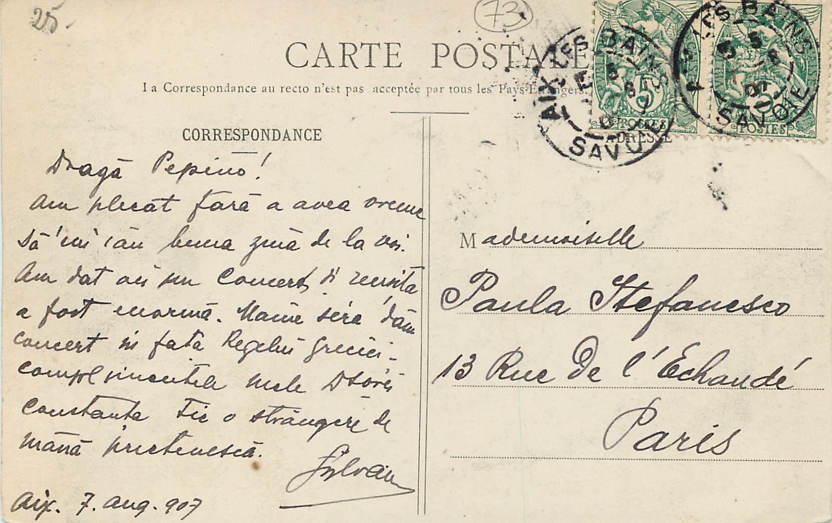 CPA Aix les Bains La Villa des Fleurs — Verso